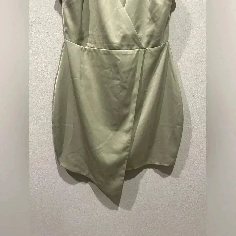 NWT LULU’S What a Stunner Sage Green Satin Asymmetrical
Mini Dress / Size Medium - Picture 4 of 9